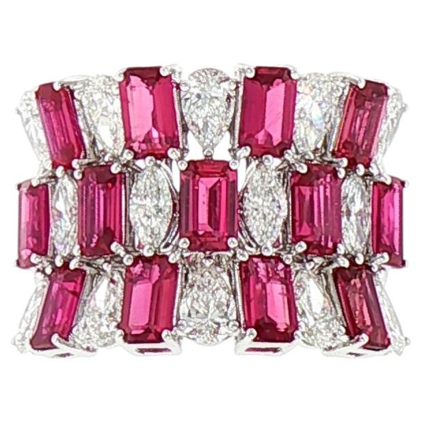 Certified Ring with No Heat Natural Mozambique Ruby and White Diamond in18K Gold For Sale