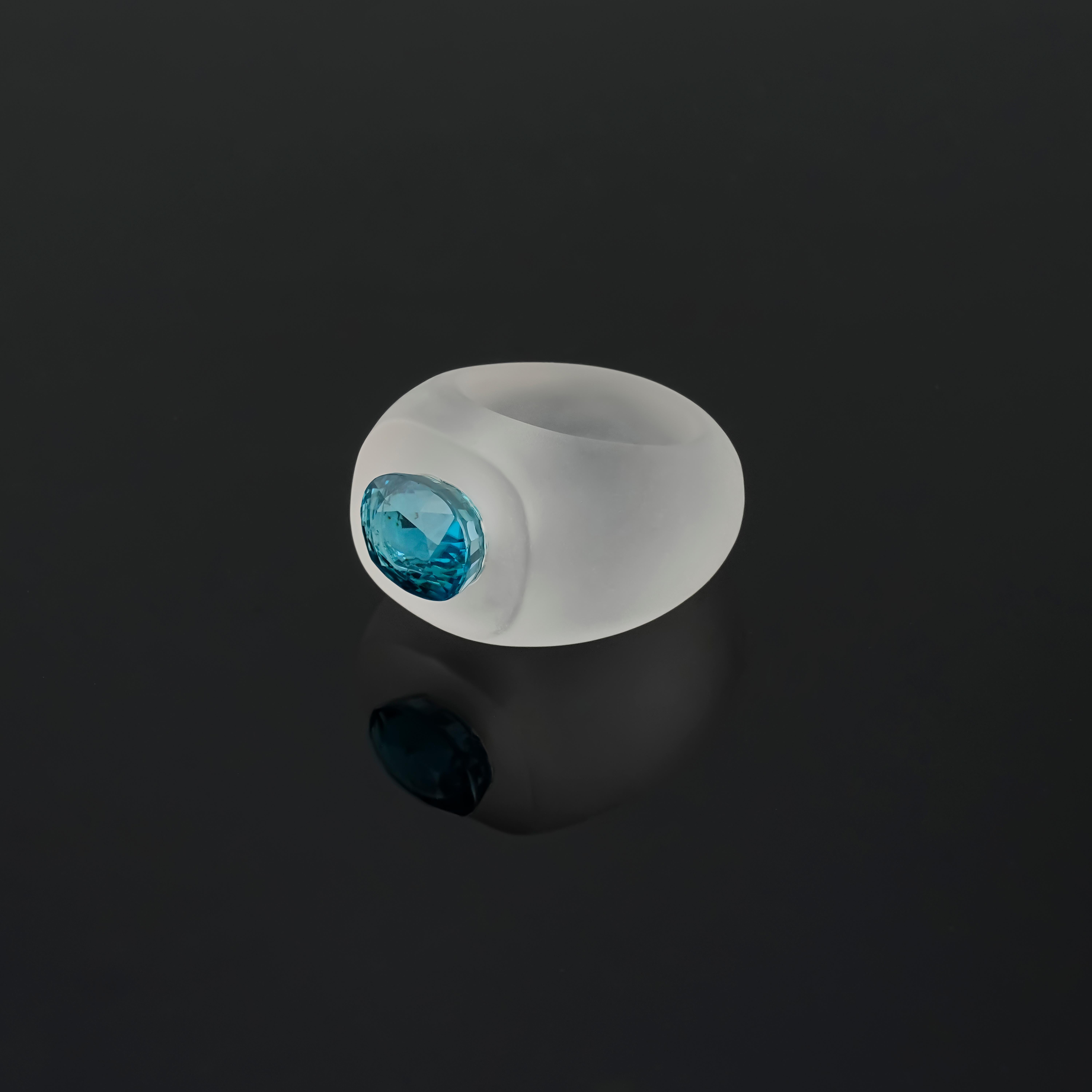 Modern Certified Rock Crystal and Zircon Cocktail Ring For Sale
