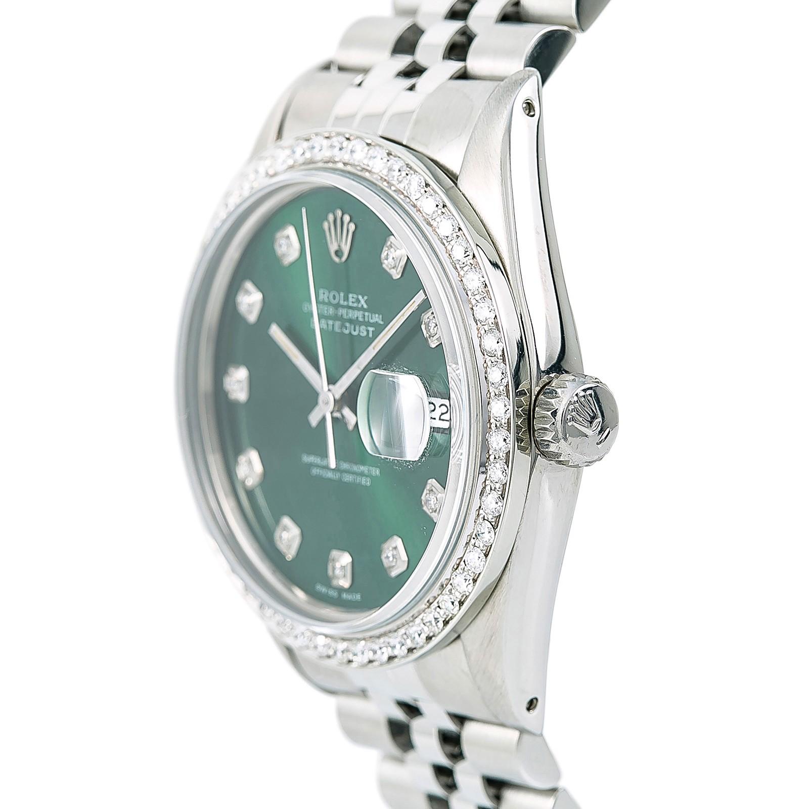 Certified: Rolex Datejust Men's Automatic Watch 1.50CT Diamond Bezel Green Dial 1