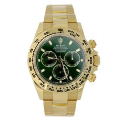 Certified Rolex Daytona 18 Karat Yellow Gold Green Dial Watch 116508