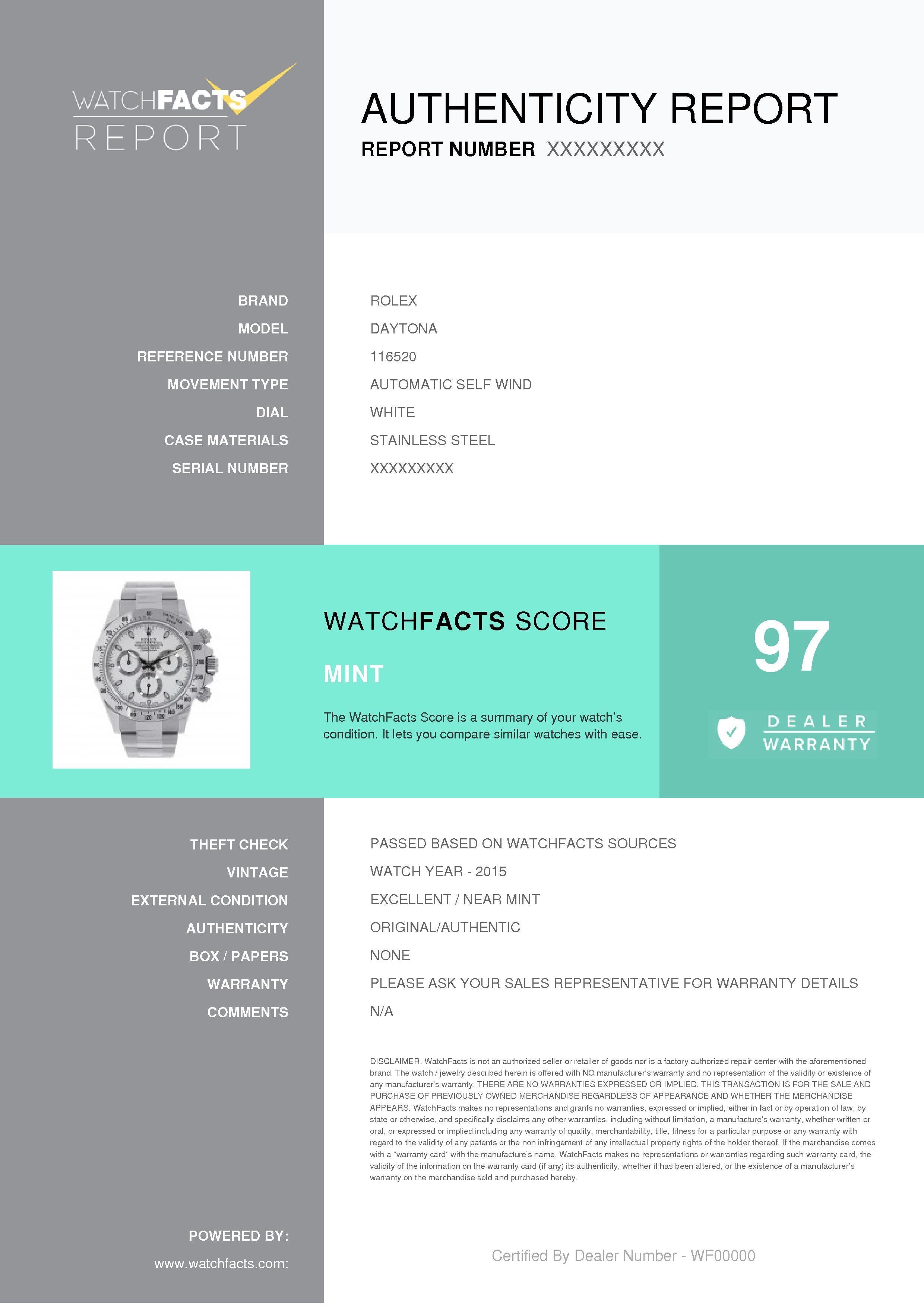 Certified Rolex Daytona Stainless Steel White Dial Watch 116520 In Excellent Condition In Miami, FL