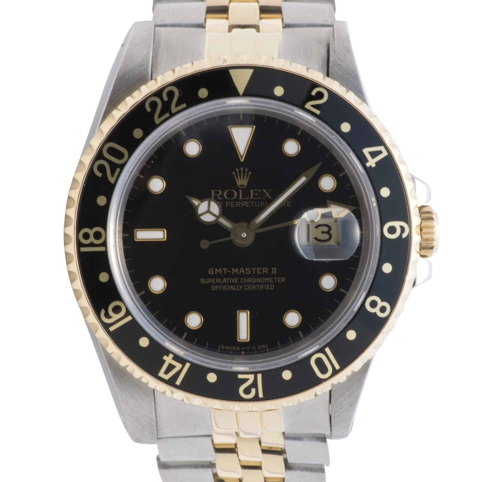 Women's or Men's Certified Rolex GMT Master II 16713 with Band, Yellow-Gold Bezel