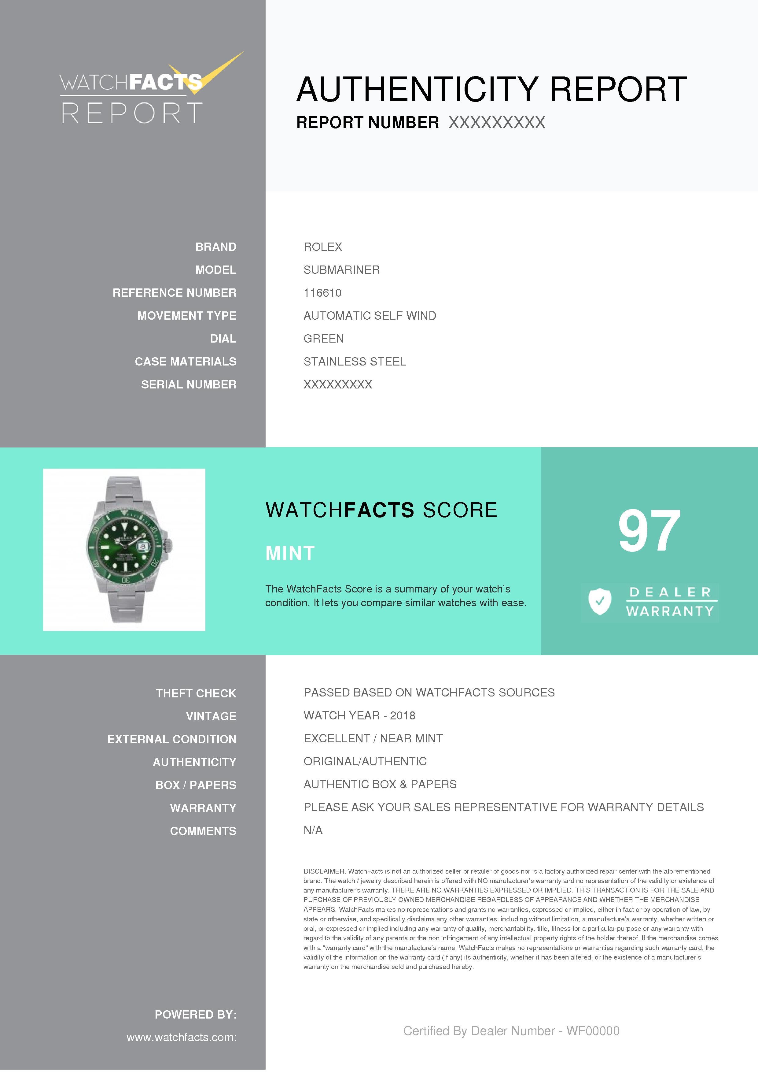 Certified Rolex Submariner Stainless Steel Green Ceramic Watch 116610LV In Excellent Condition In Miami, FL