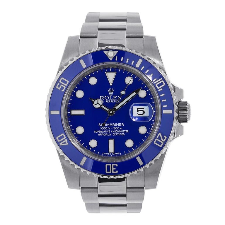 Certified Rolex Submariner White Gold Blue Ceramic Watch ...