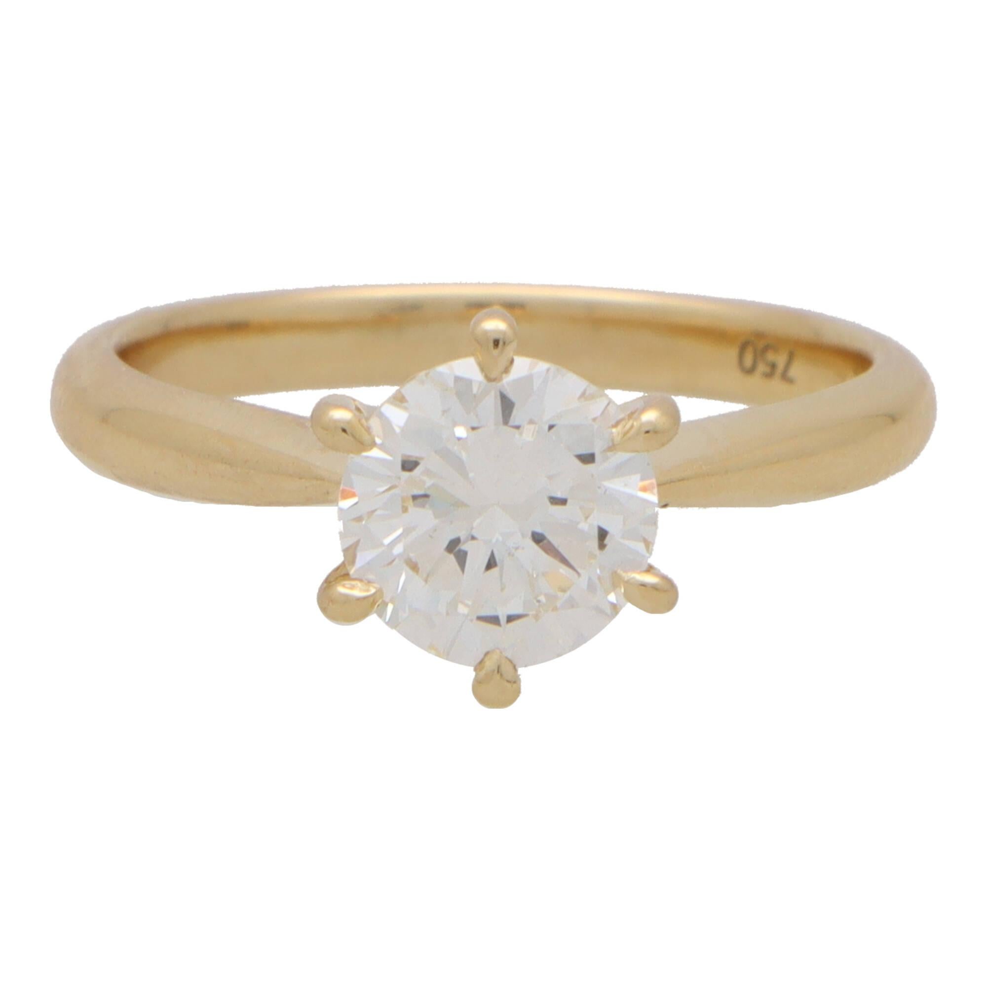 Round Cut Certified Round Brilliant Cut Diamond Solitaire Ring in 18k Yellow Gold For Sale