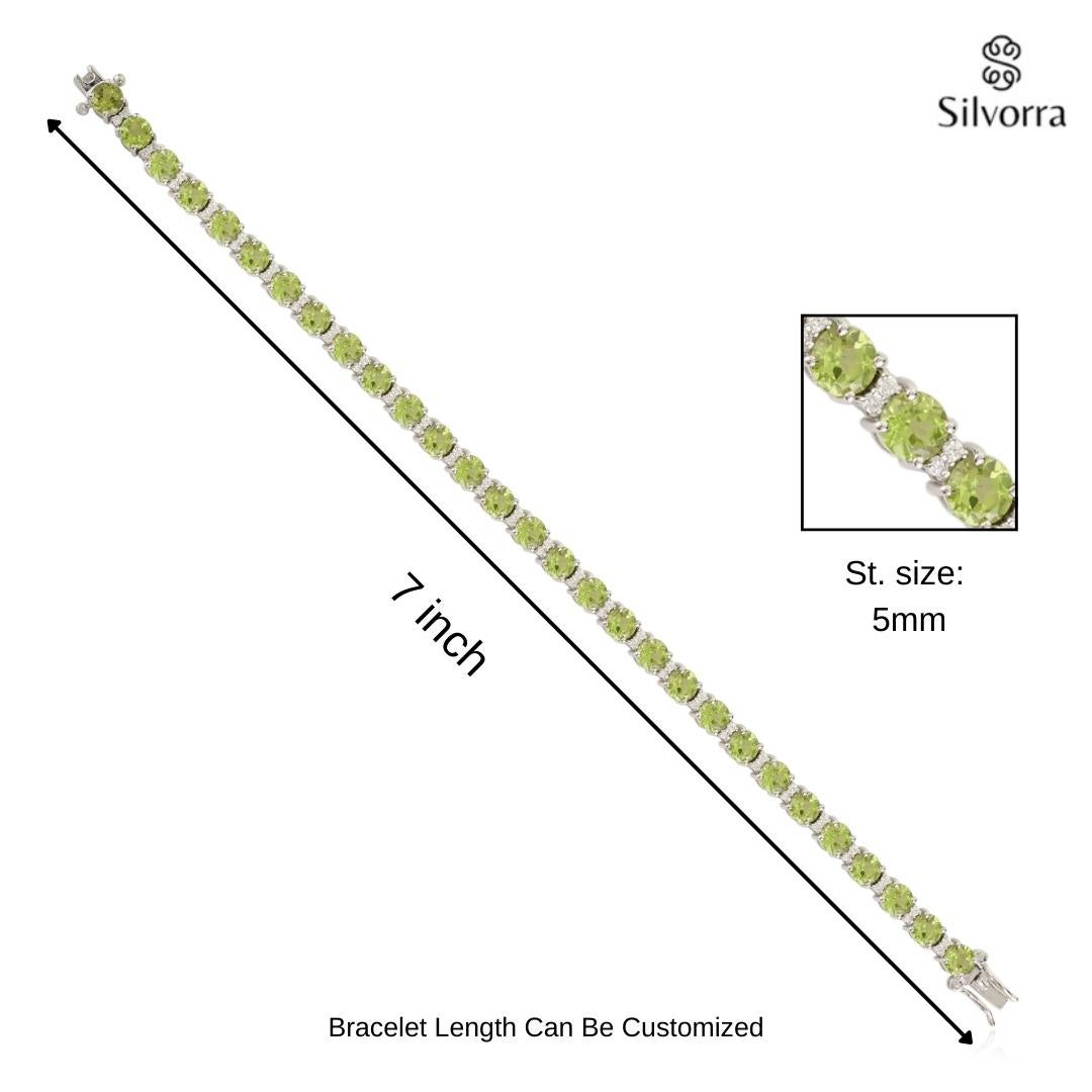 Bracciale da tennis da donna in argento 925 con peridoto e CZ certificati e taglio rotondo in vendita 5