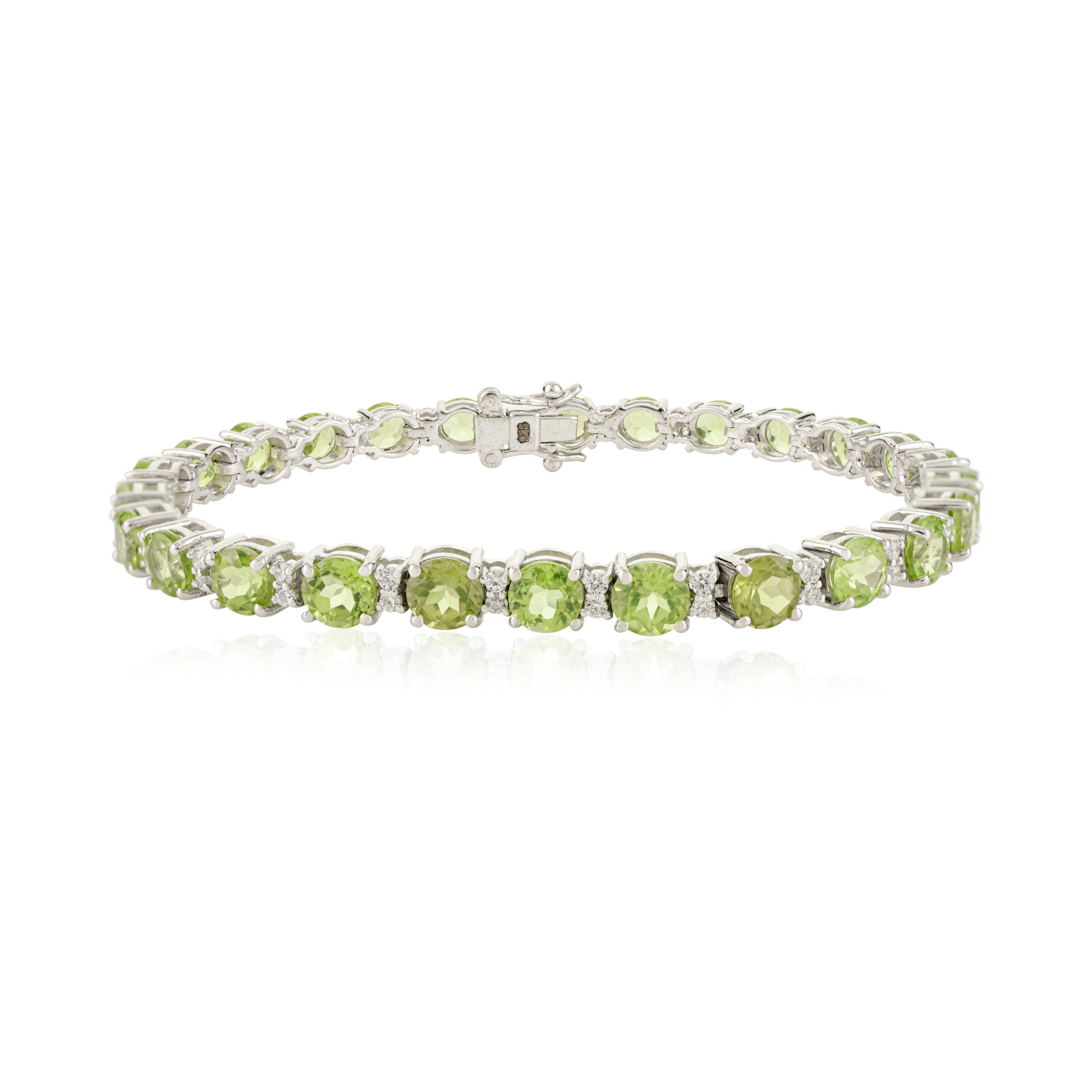 Bracelet de tennis pour femmes en argent 925 avec péridot certifié de taille ronde et CZ Pour femmes en vente