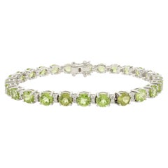 Certified Round Cut Peridot and CZ Tennis Bracelet for Women in 925 Silver