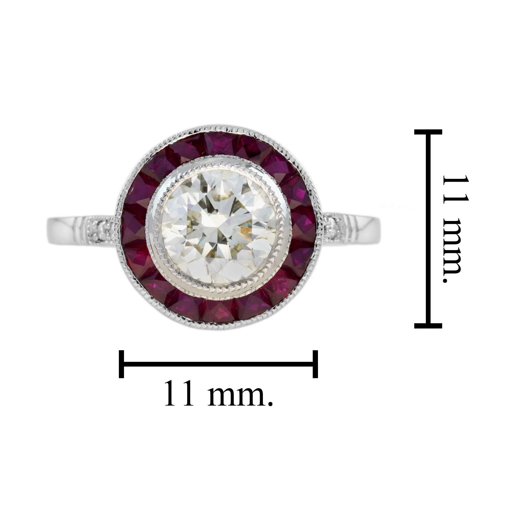 Bague en platine de style Art déco sertie d'un halo de diamants ronds certifiés et de rubis roses rouges en vente 6