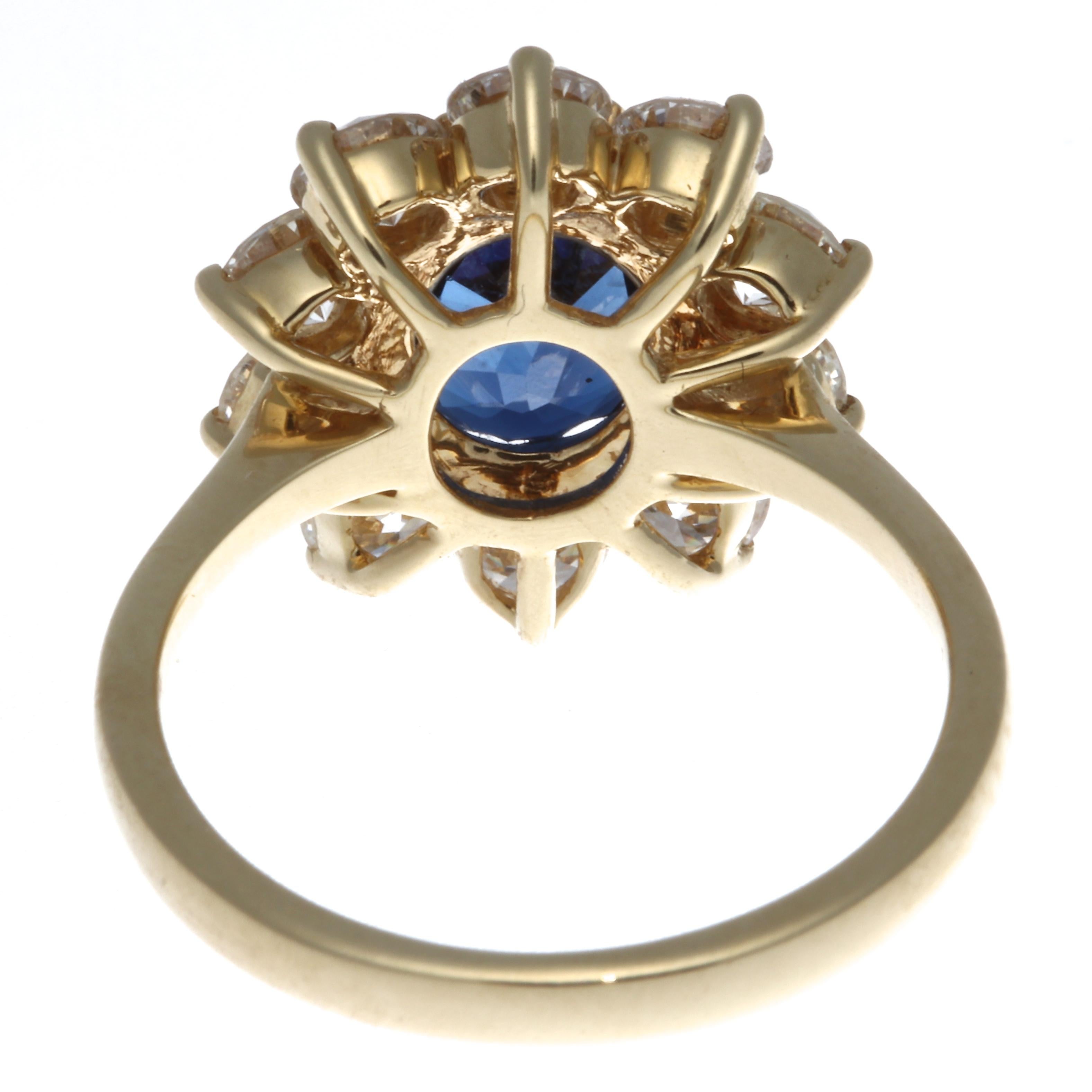 Women's Certified Royal Blue 3.08 Carat Sapphire Diamond 18 Karat Ring