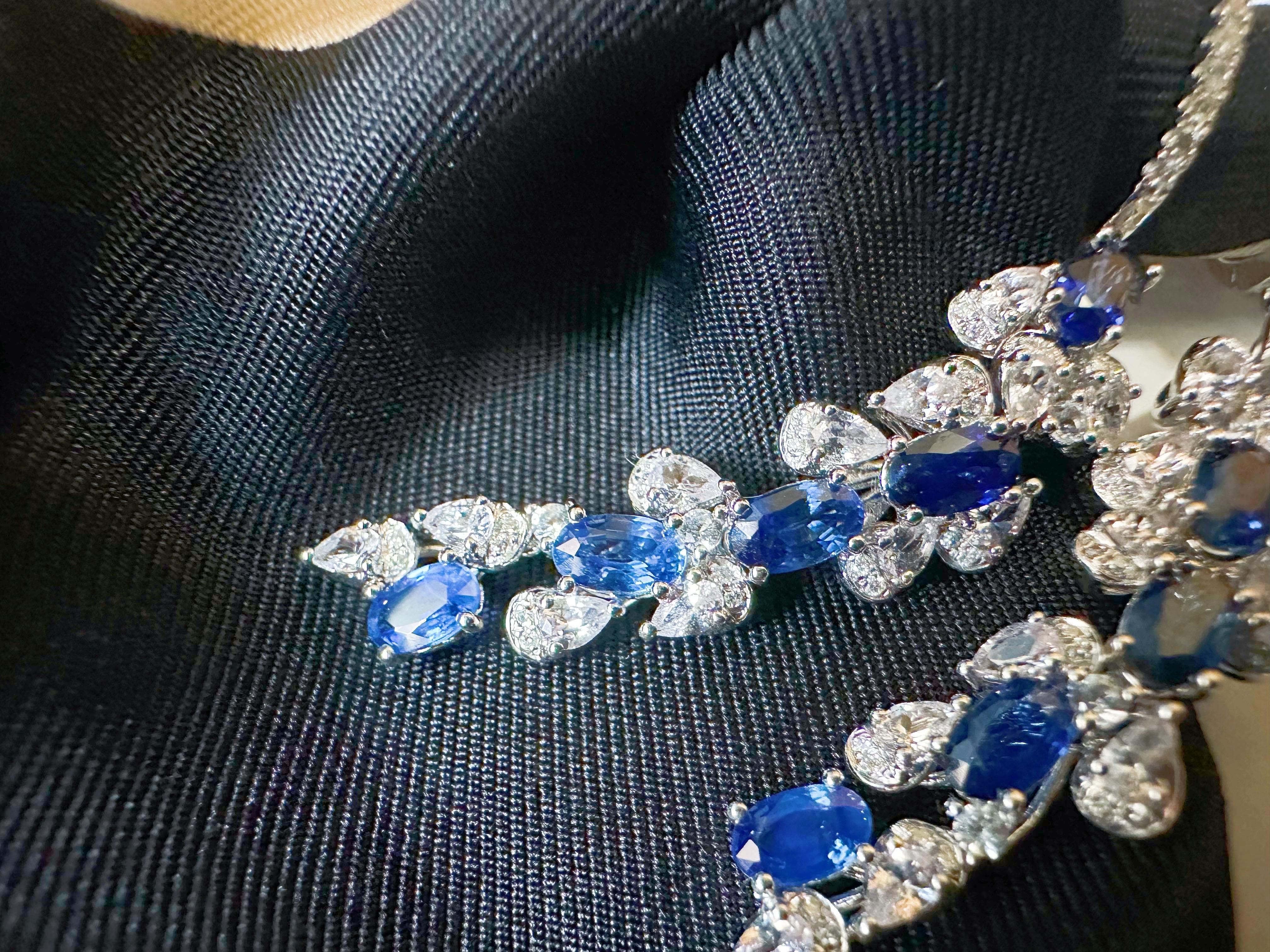 Certified Royal Blue Sapphire in Diamond White Sapphire Long Earrings For Sale 5