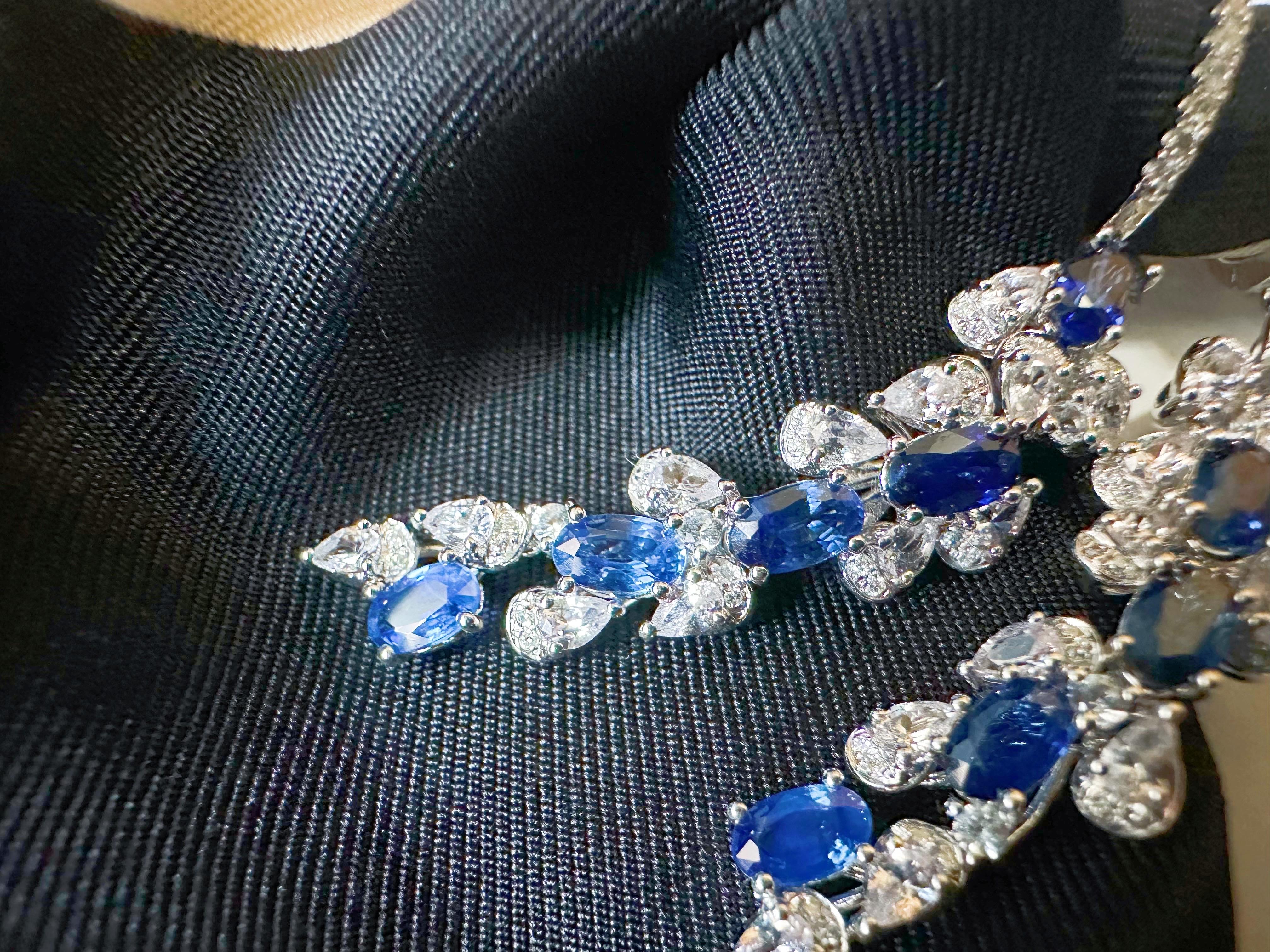 Orecchini lunghi con zaffiro blu reale certificato e zaffiro bianco con diamante in vendita 5