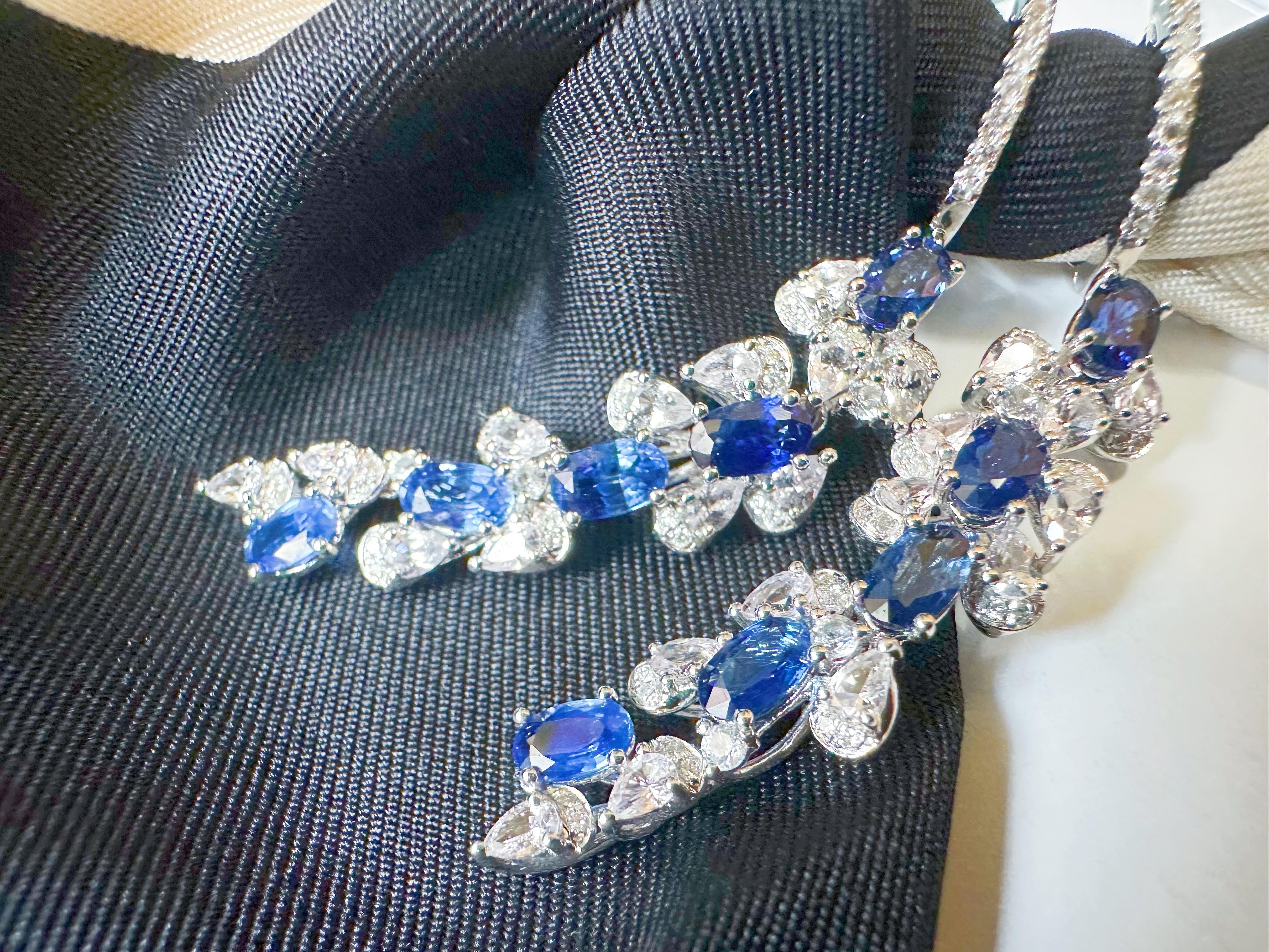 Certified Royal Blue Sapphire in Diamond White Sapphire Long Earrings For Sale 6
