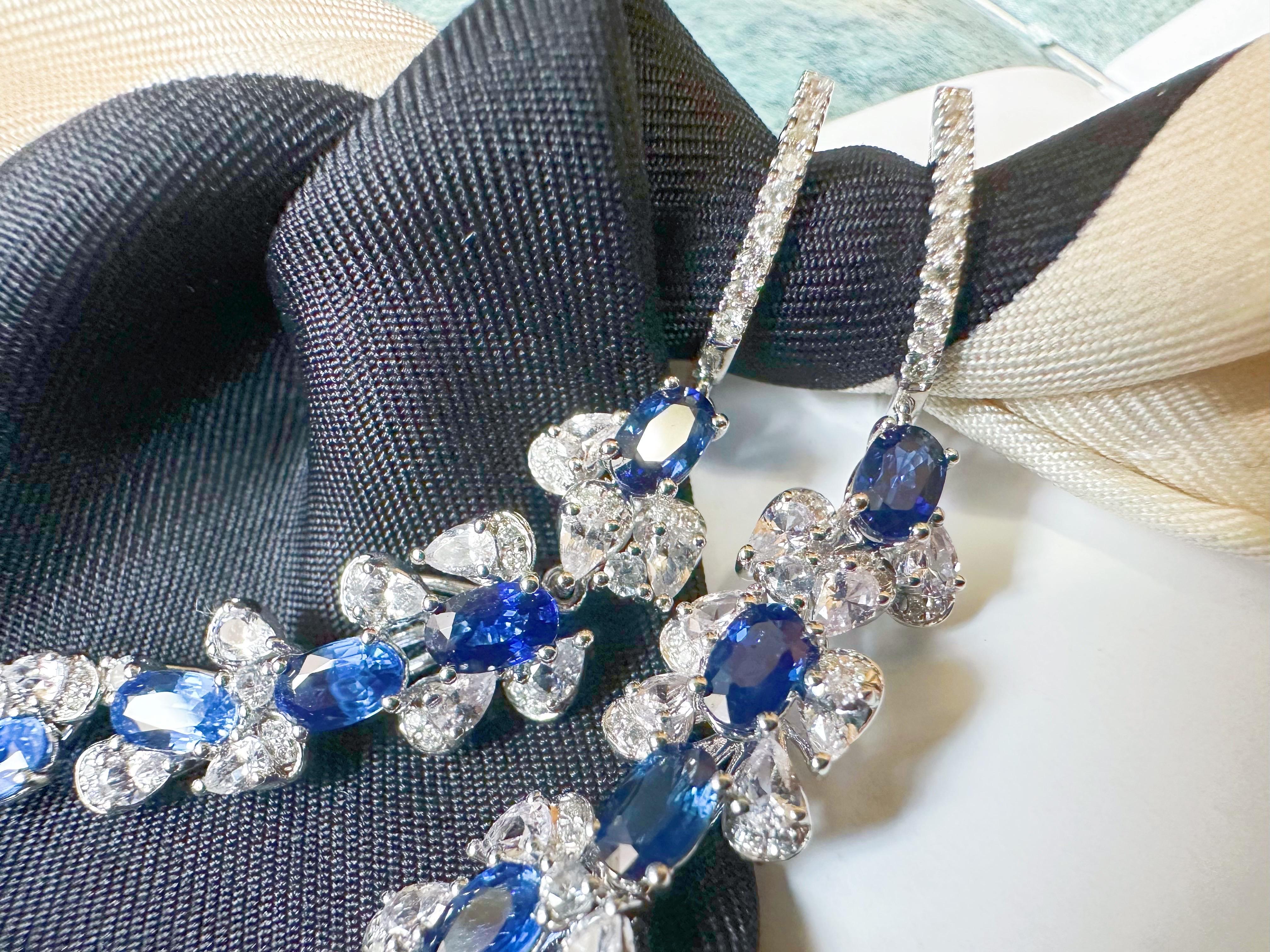 Orecchini lunghi con zaffiro blu reale certificato e zaffiro bianco con diamante in vendita 7