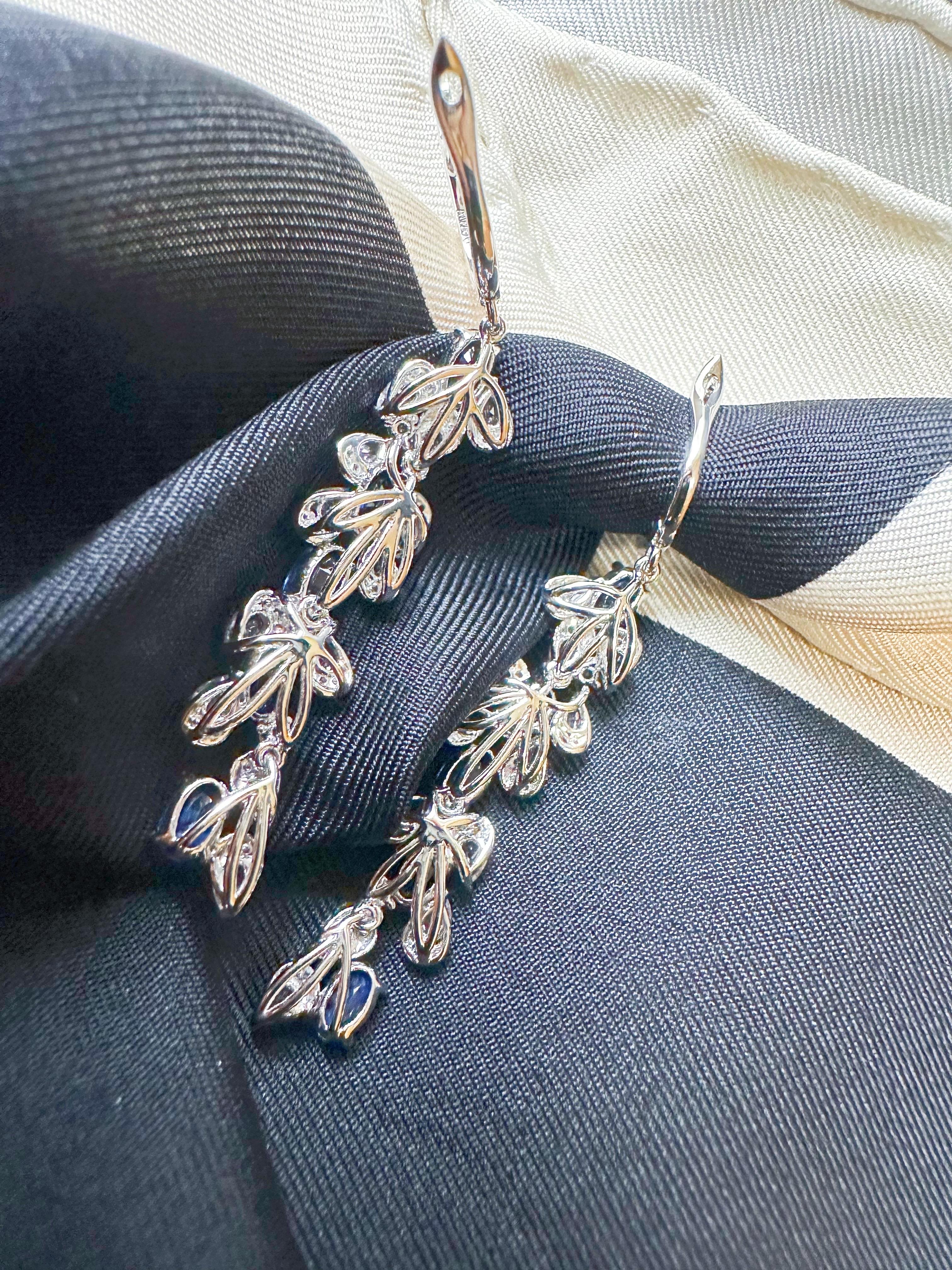 Certified Royal Blue Sapphire in Diamond White Sapphire Long Earrings For Sale 9