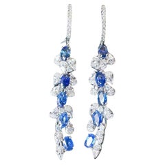 Certified Royal Blue Sapphire in Diamond White Sapphire Long Earrings
