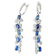 Used Certified Royal Blue Sapphire in Diamond White Sapphire Long Earrings