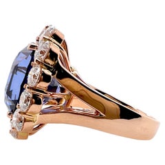 Certified Royal Blue Sapphire Ring with Round Diamonds in 18k Rose Gold