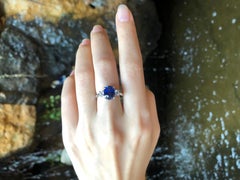 Certified Royal Blue Sapphire with Diamond Ring Set in Platinum 950 Settings