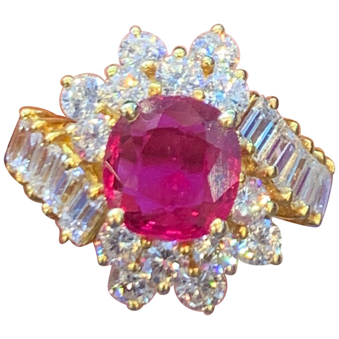 Certified Ruby and Diamond Cocktail Ring For Sale