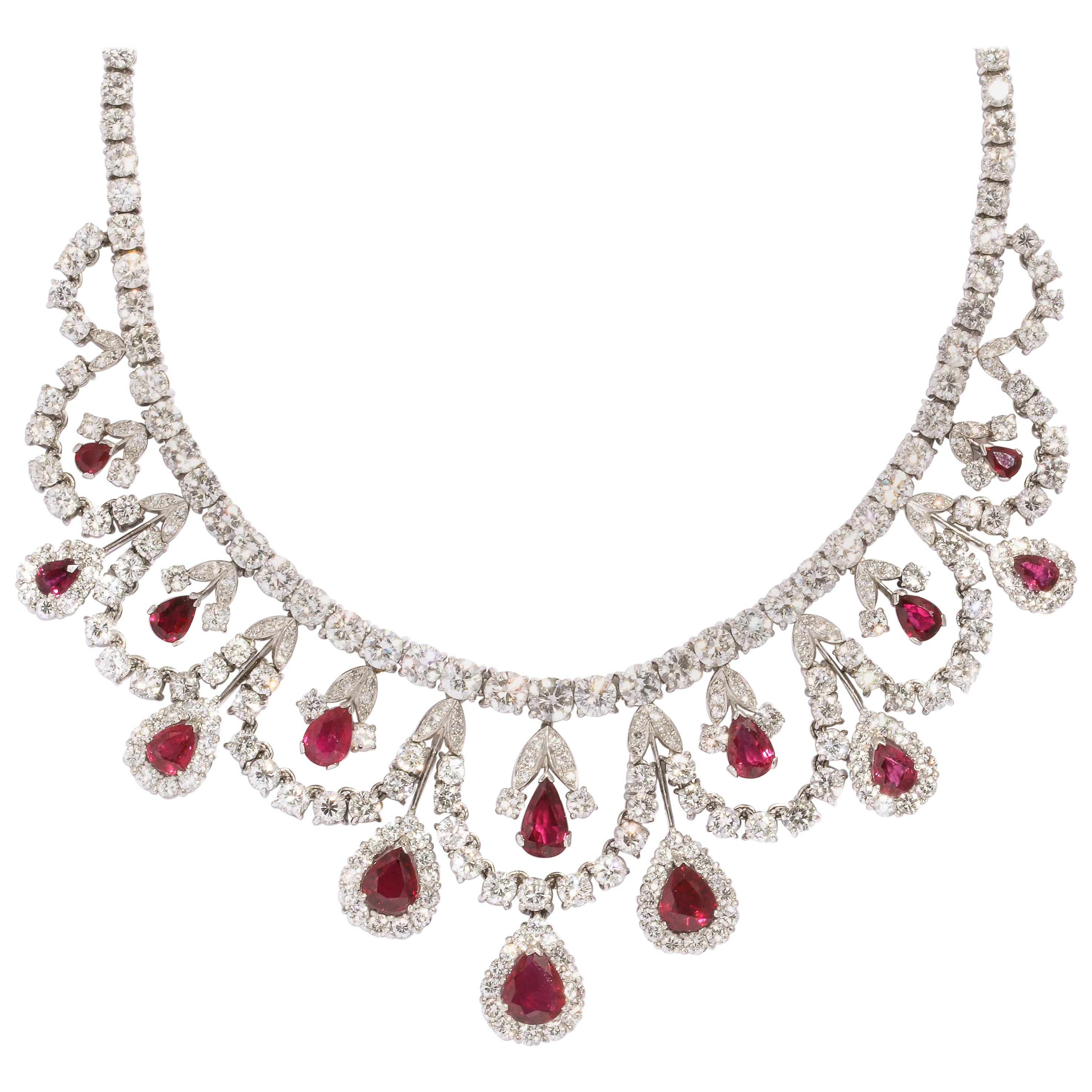 Certified Ruby and Diamond Necklace For Sale