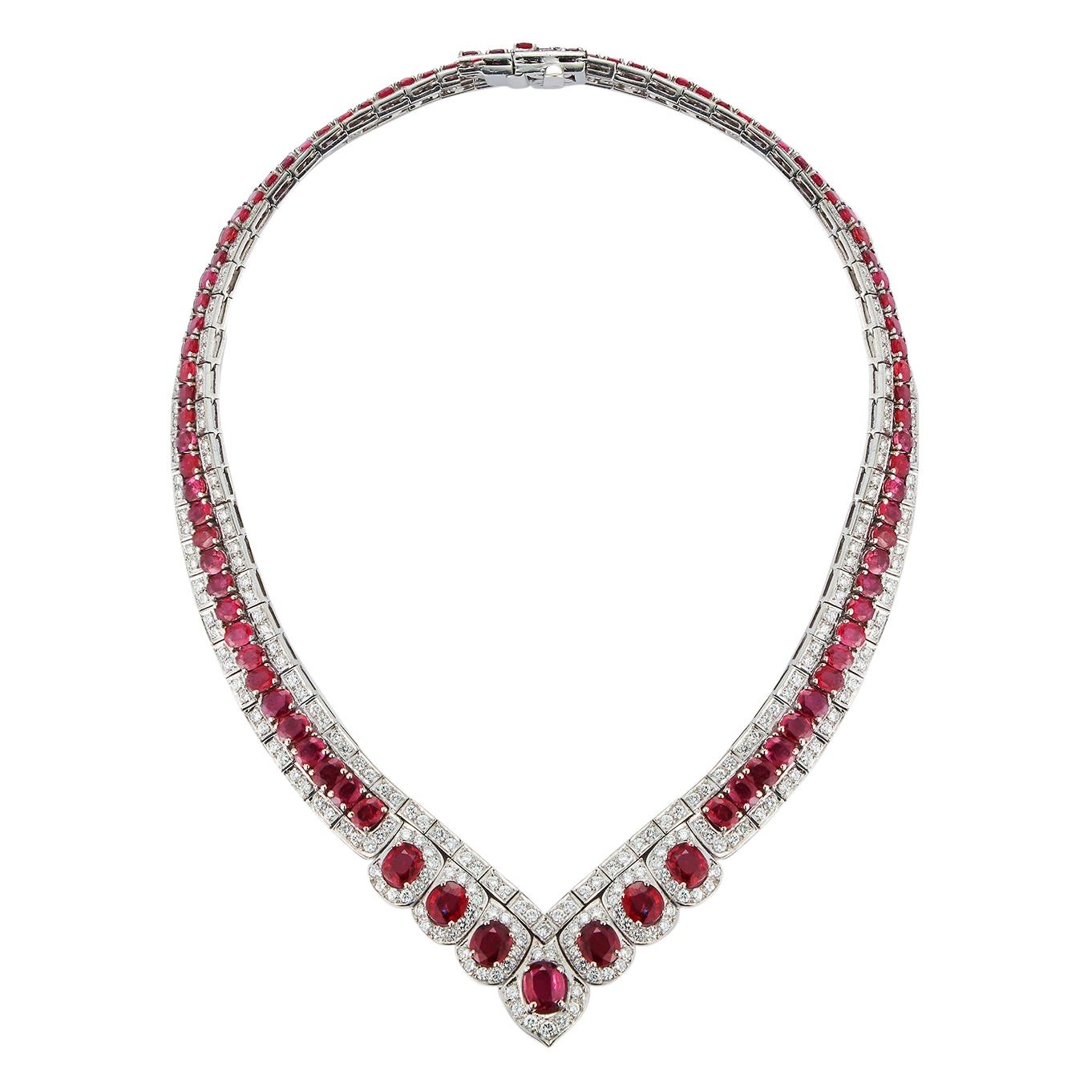 Certified Ruby and Diamond Shaped Necklace