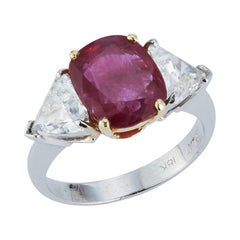 Vintage Certified Ruby and Diamond Three-Stone Ring