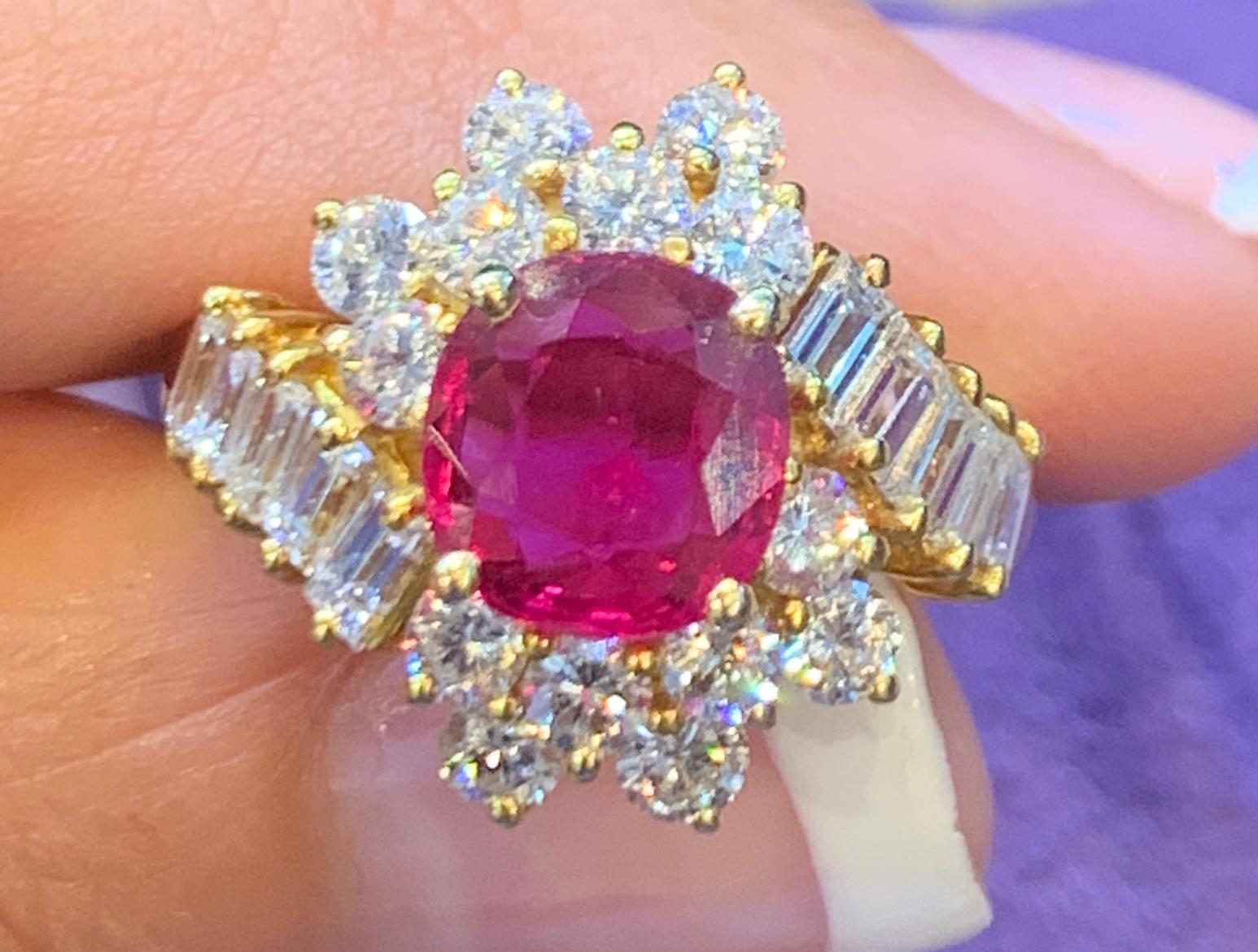 AGL Certified Ruby & Diamond Cocktail Ring, set in 18K Yellow Gold
Ruby Weight: 4.99 Cts
Diamond Weight: 1.20 Cts 
Ring Size: 6.75
Re-sizable Free of Charge 
