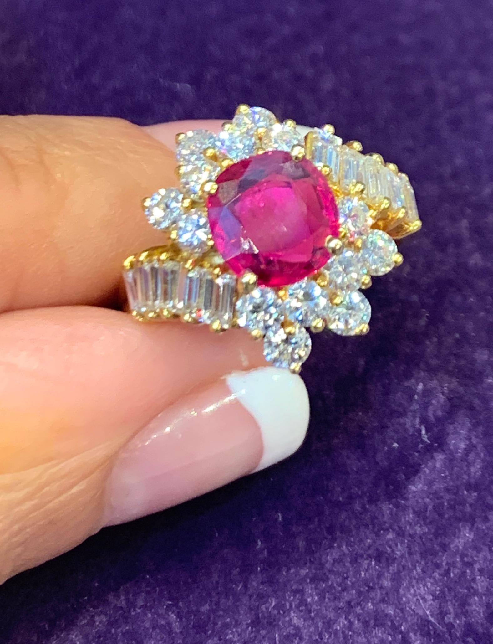 Round Cut Certified Ruby and Diamond Cocktail Ring For Sale