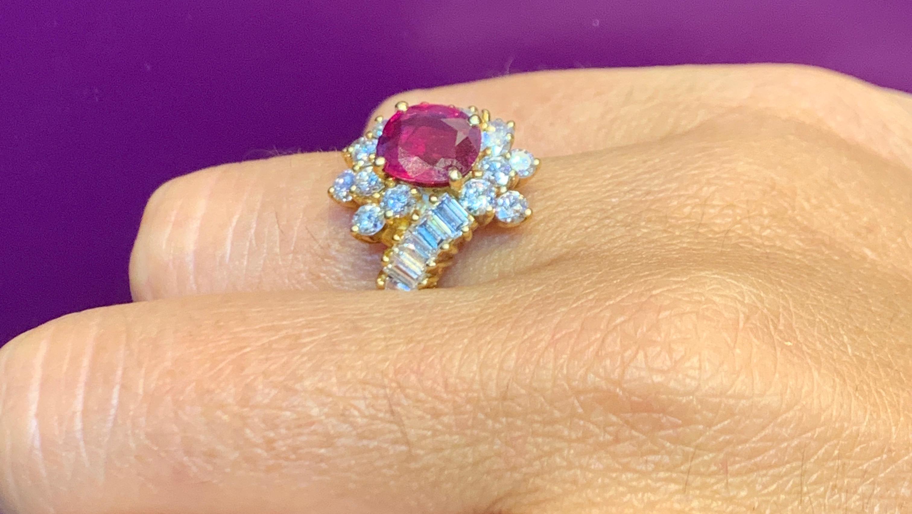 Certified Ruby and Diamond Cocktail Ring For Sale 1