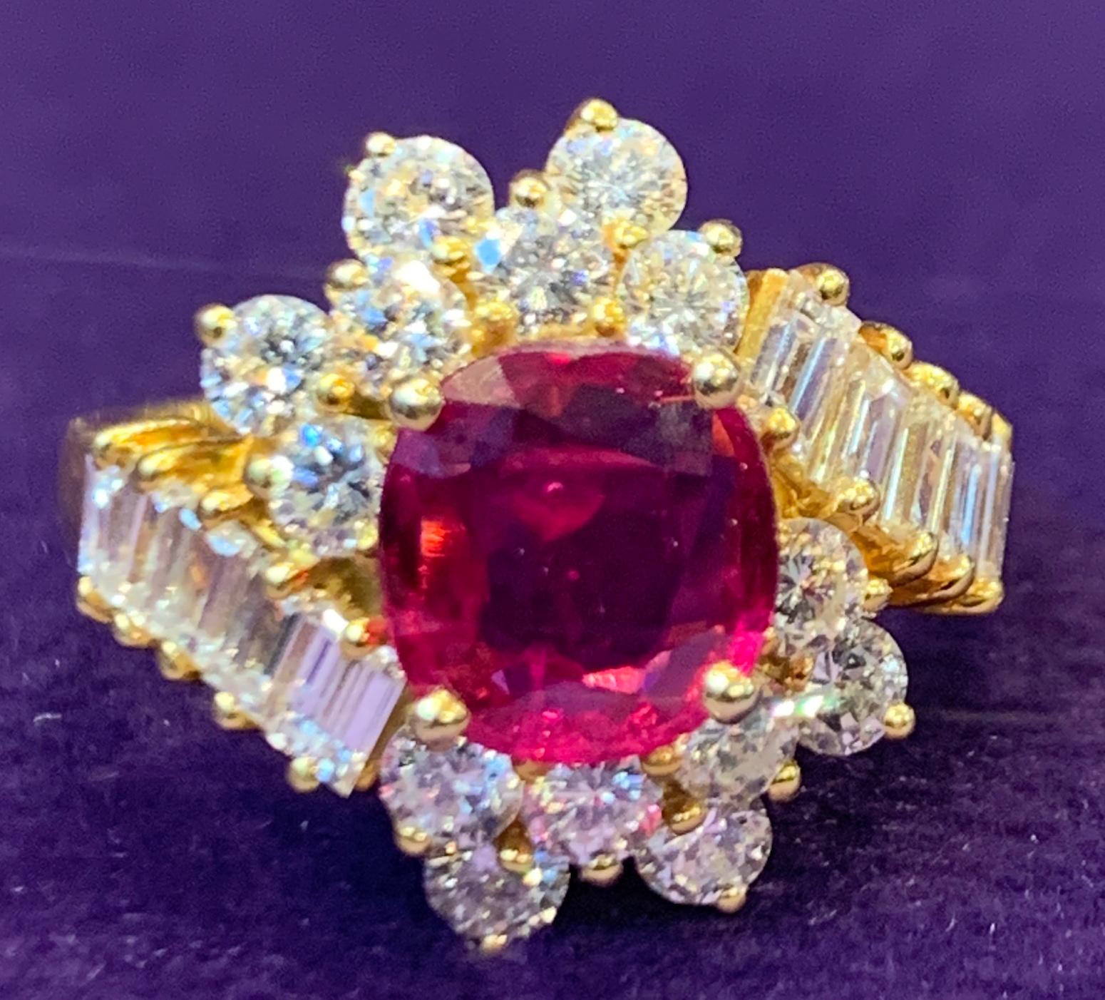 Certified Ruby and Diamond Cocktail Ring For Sale 3