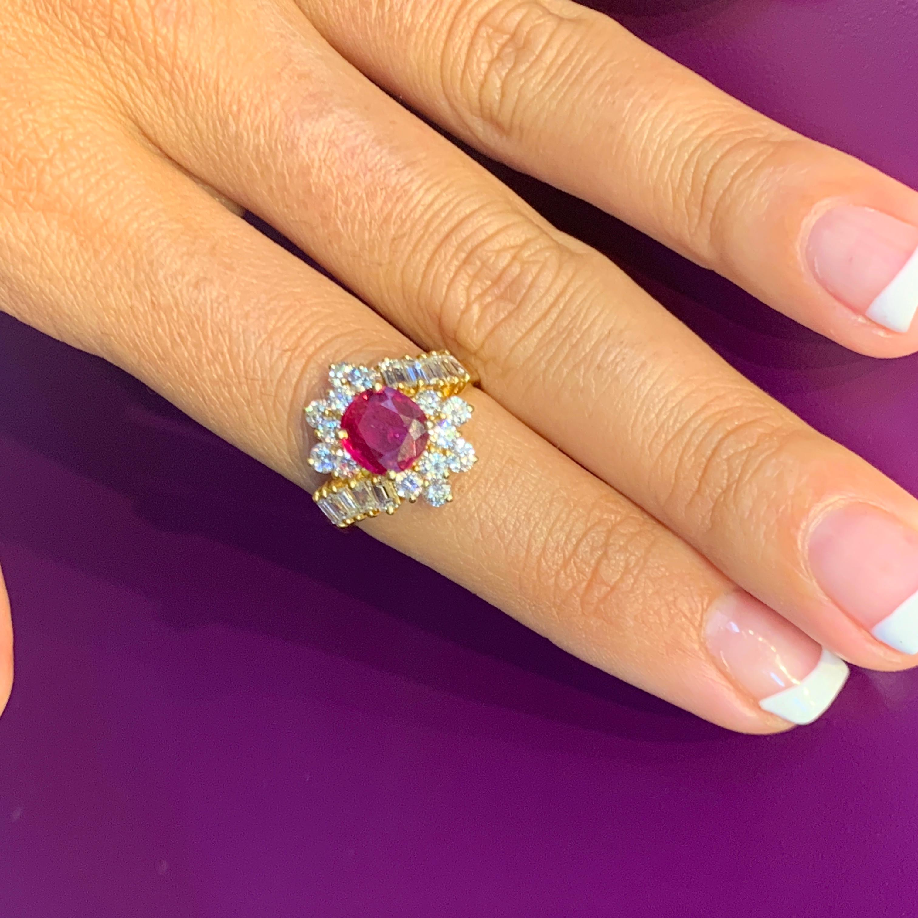Certified Ruby and Diamond Cocktail Ring For Sale 4