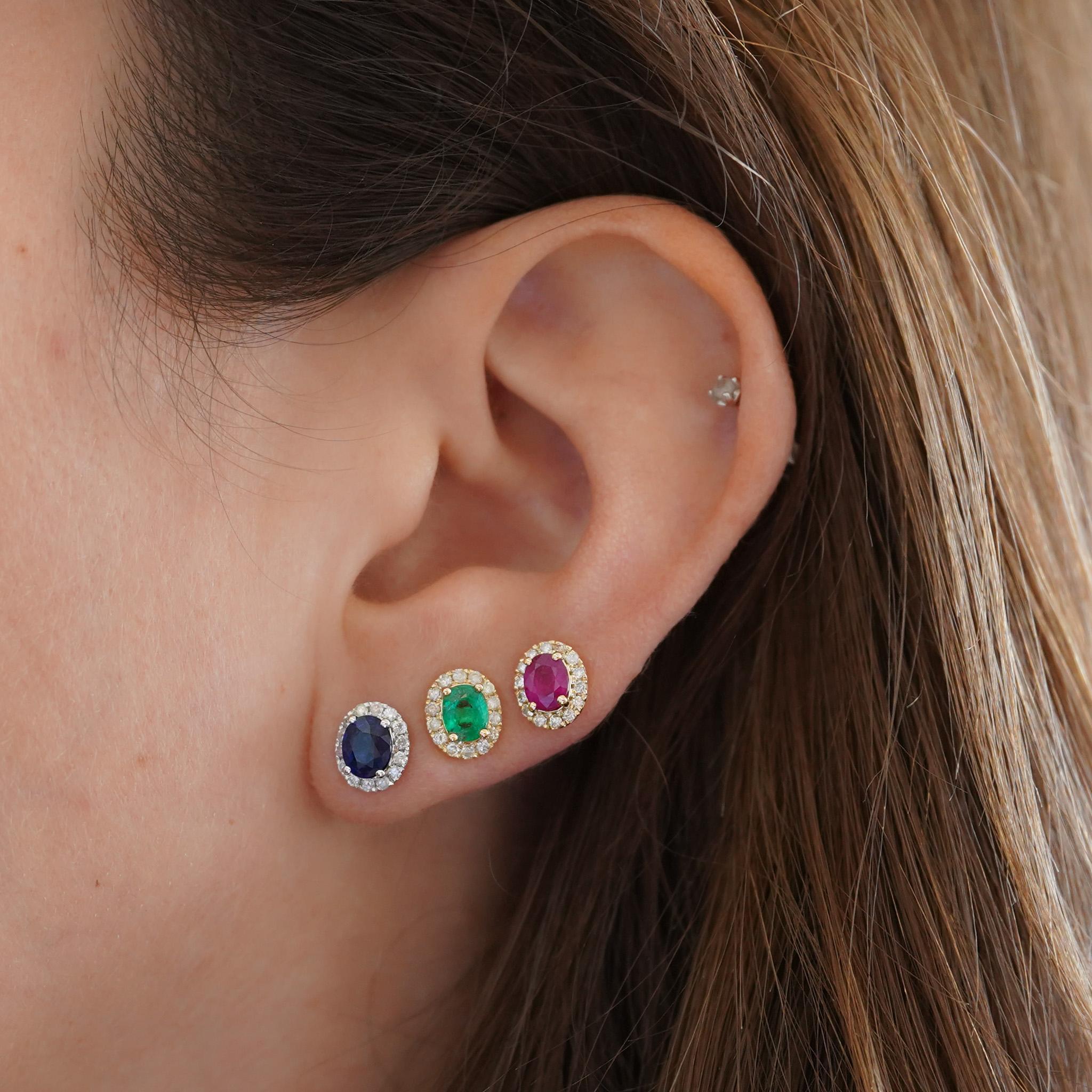 Contemporary Certified Ruby Diamond Halo Stud Earring in 14K Yellow/White Gold For Sale
