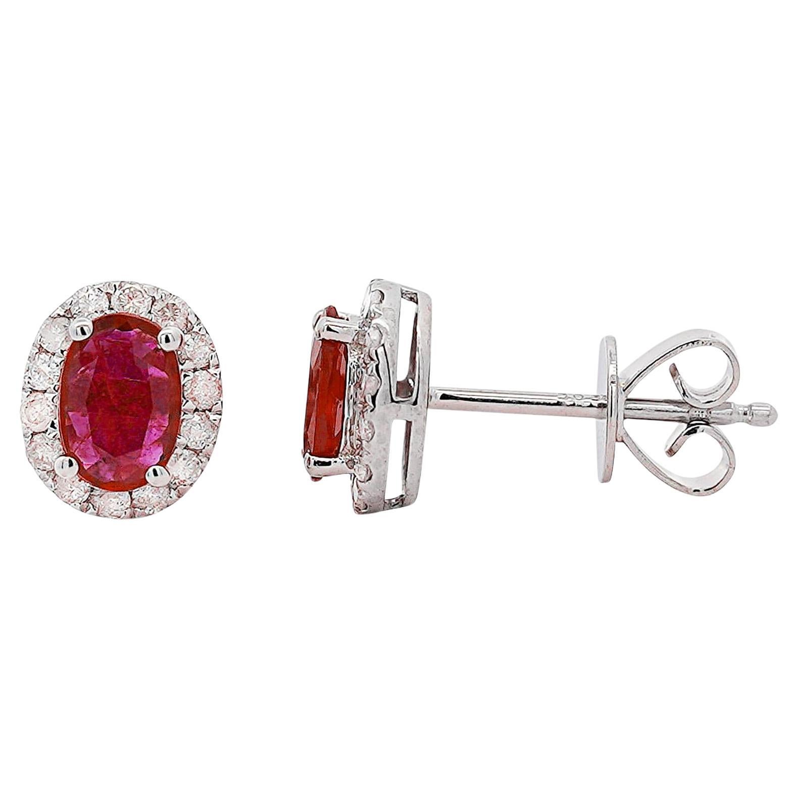 Certified Ruby Diamond Halo Stud Earring in 14K Yellow/White Gold