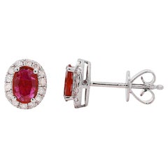 Certified Ruby Diamond Halo Stud Earring in 14K Yellow/White Gold