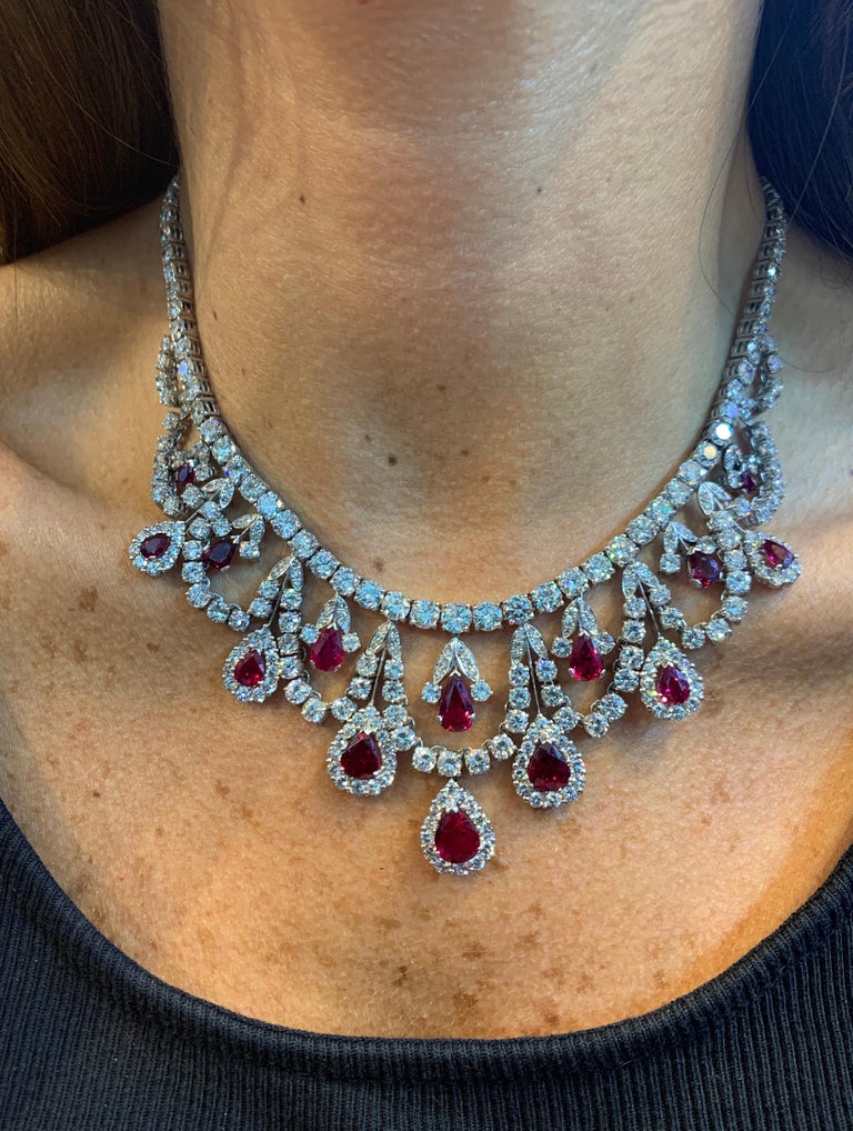 Certified Ruby and Diamond Necklace For Sale at 1stDibs