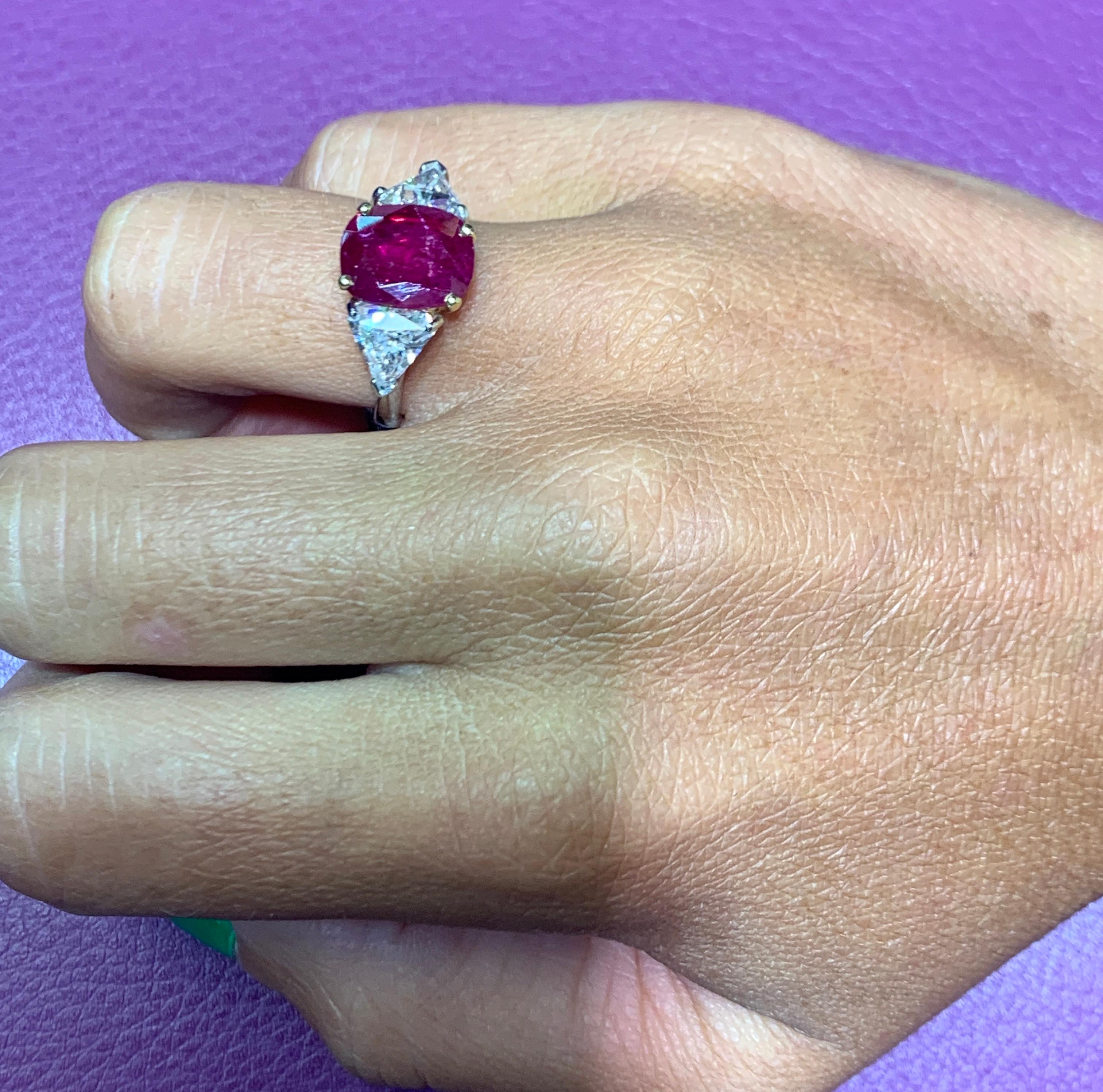 Certified Ruby and Diamond Three-Stone Ring For Sale 1