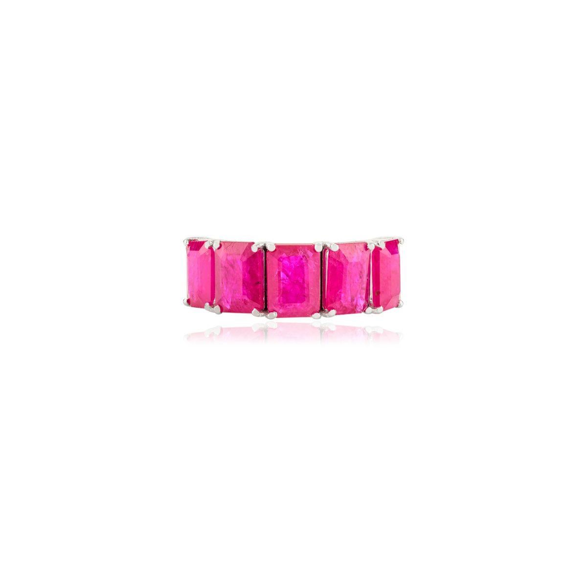 For Sale:  Certified Ruby Half Eternity Band Ring in 14 Karat White Gold for Mother's day 3