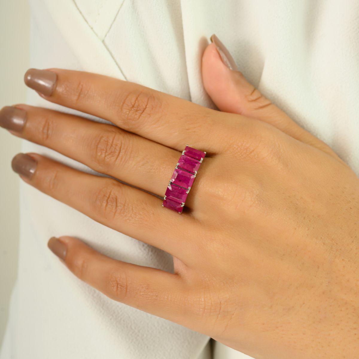 For Sale:  Certified Ruby Half Eternity Band Ring in 14 Karat White Gold for Mother's day 4