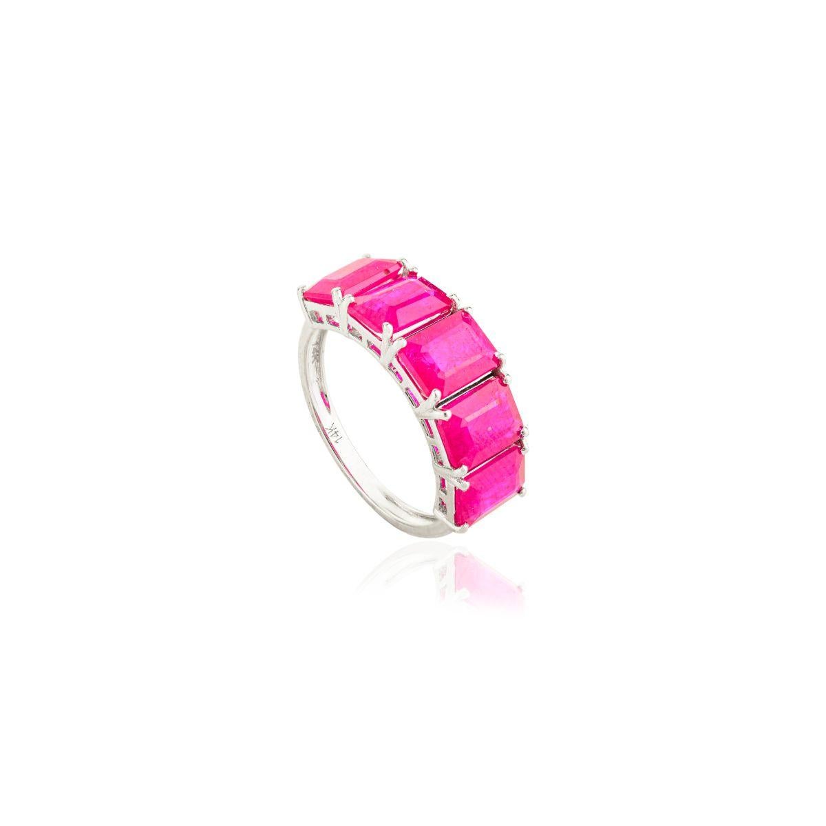 For Sale:  Certified Ruby Half Eternity Band Ring in 14 Karat White Gold for Mother's day 5