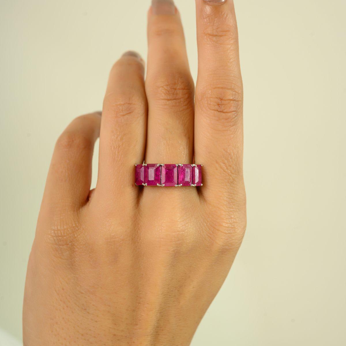 For Sale:  Certified Ruby Half Eternity Band Ring in 14 Karat White Gold for Mother's day 6
