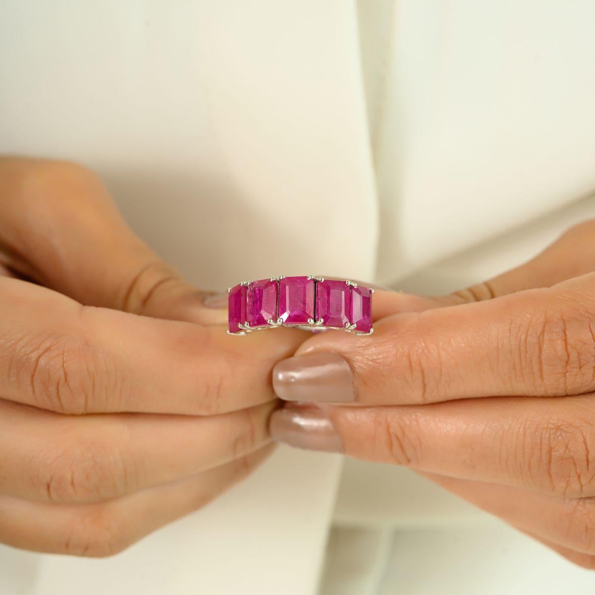 For Sale:  Certified Ruby Half Eternity Band Ring in 14 Karat White Gold for Mother's day 8