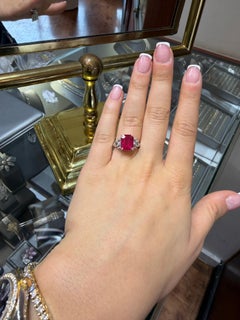 Certified Ruby Natural 5.91ct Oval Cut Burmese Ruby & Diamond Engagement Ring