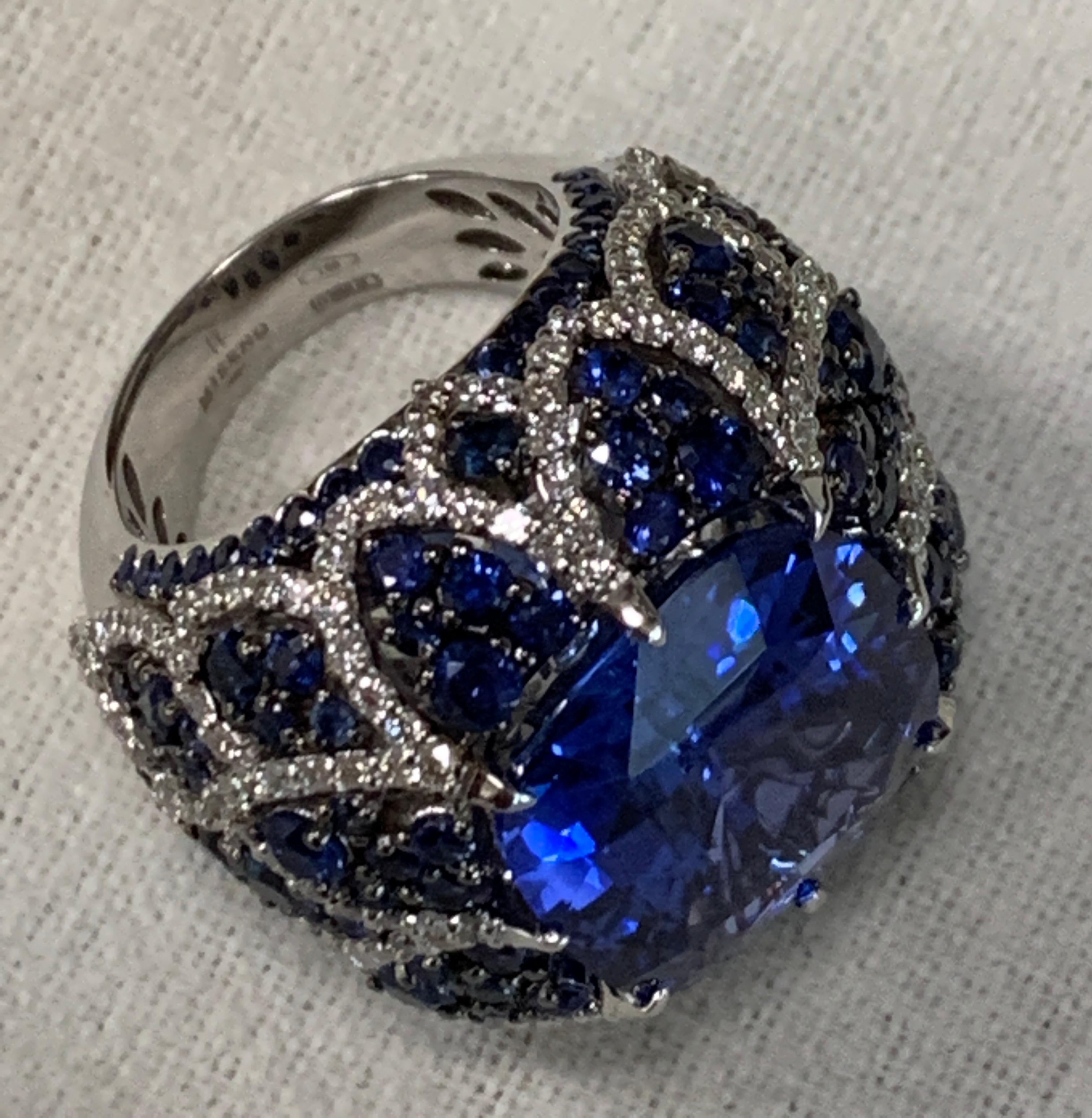 Certified Sapphire and Diamond 18 Karat White Gold Cocktail Ring 3