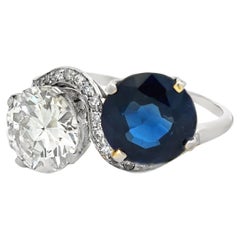 Anillo "Tú y yo" de zafiro y diamante certificados