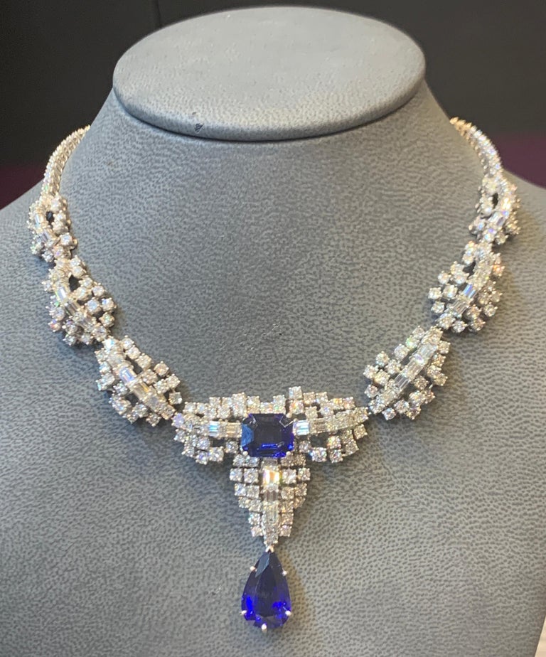Certified Sapphire and Diamond Drop Necklace For Sale at 1stDibs