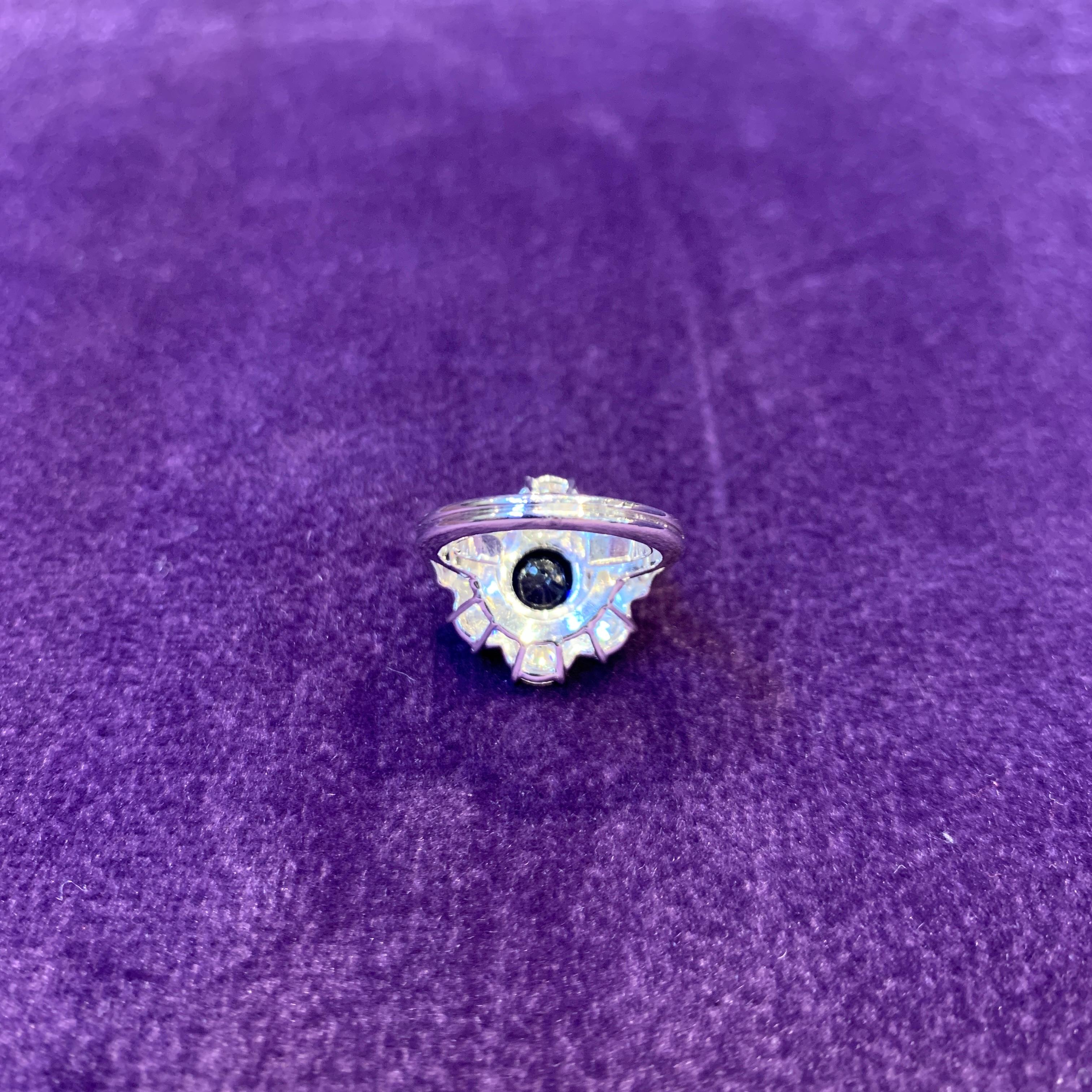 Certified Sapphire & Diamond Flower Ring For Sale 3