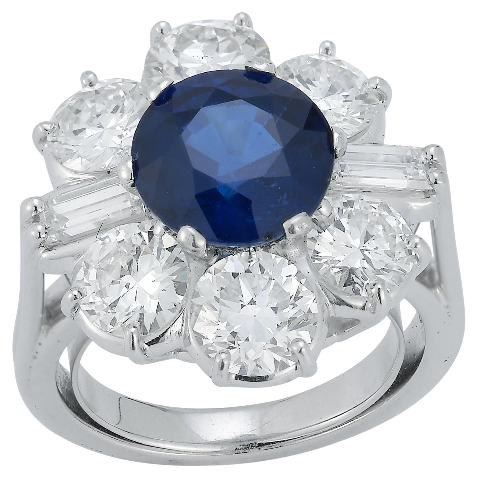 Certified Sapphire & Diamond Flower Ring
