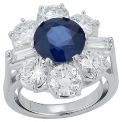 Certified Sapphire & Diamond Flower Ring
