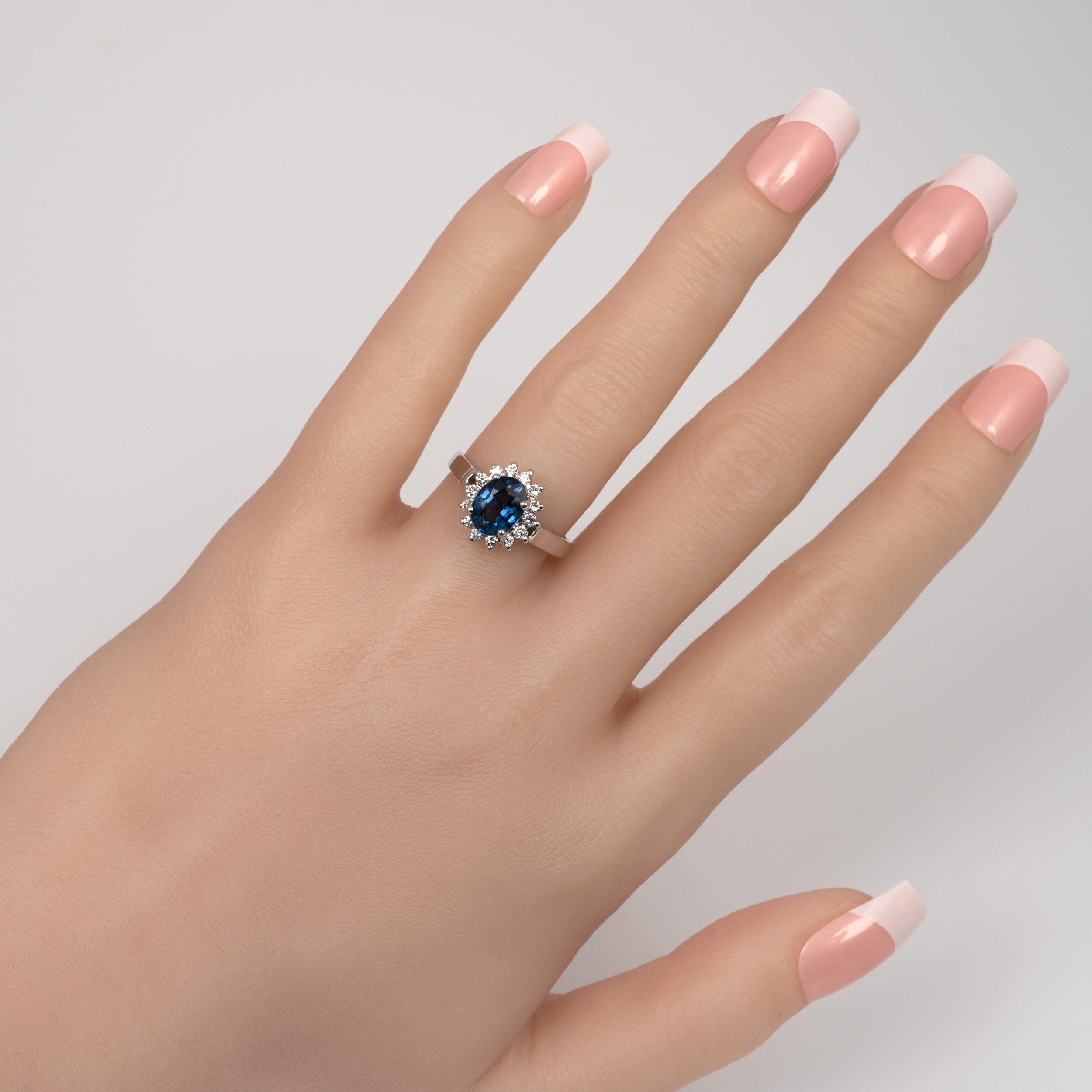 Oval Cut Certified Sapphire Diamond Halo Ring 18 Karat White Gold UK Hallmarks For Sale